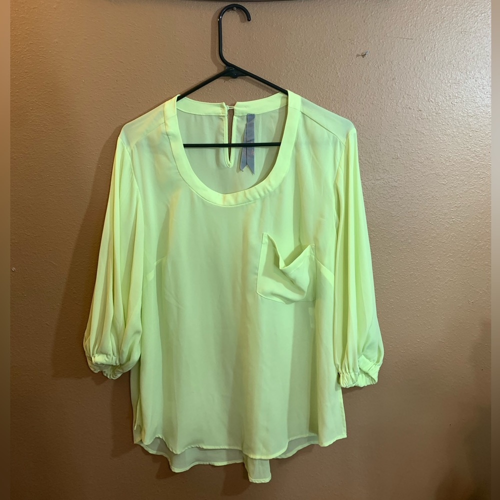 Melissa McCarthy Chartreuse Blouse - L